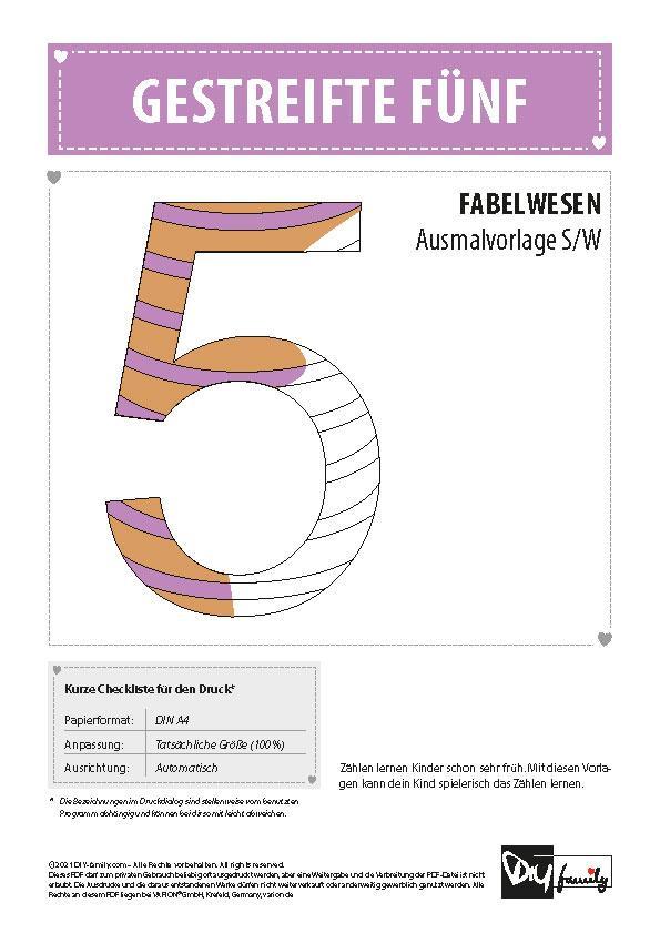 Gestreifte Zahl 5 – Einzelausmalvorlagen - DIY-Family