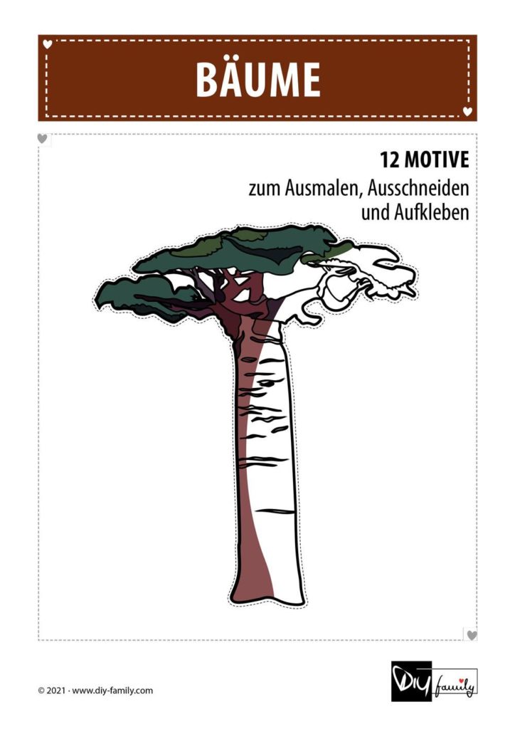 Bäume – Motive zum Ausmalen, Ausschneiden und Aufkleben