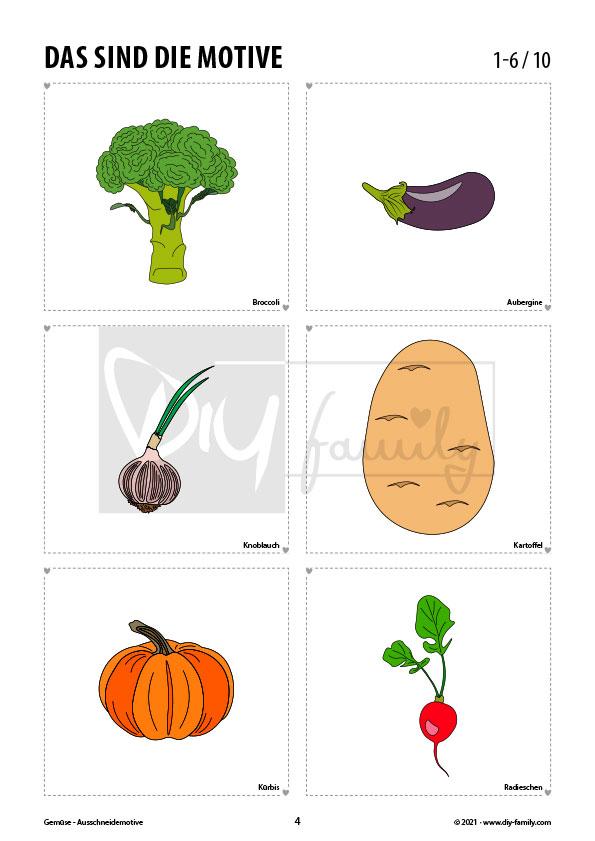 Gemüse – Motive zum Ausschneiden und Aufkleben