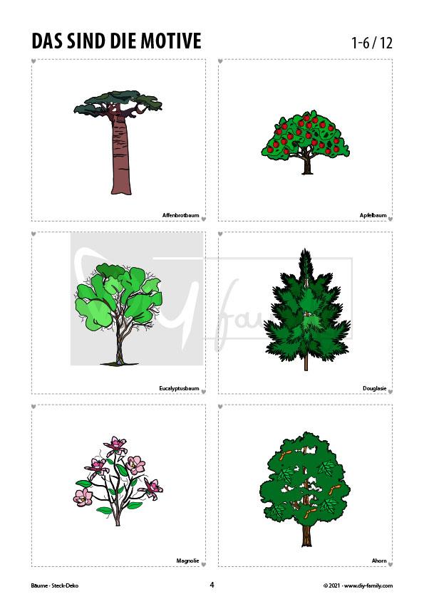 Bäume – Steck-Deko zum Ausdrucken, Ausmalen und Ausschneiden