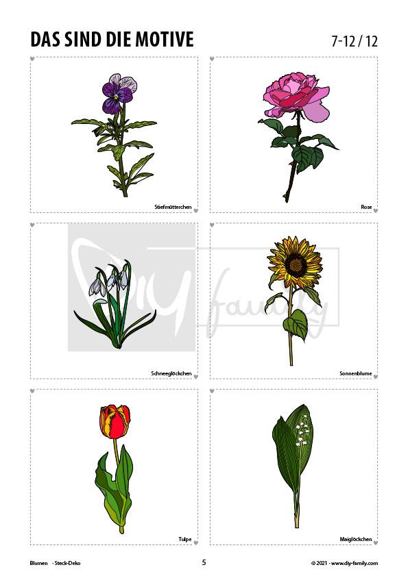 Blumen – Steck-Deko zum Ausdrucken, Ausmalen und Ausschneiden