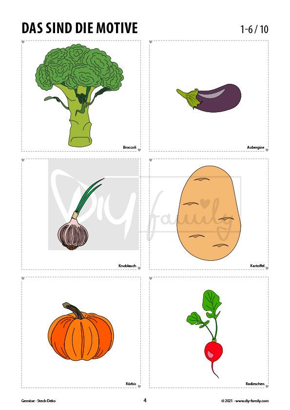 Gemüse – Steck-Deko zum Ausdrucken, Ausmalen und Ausschneiden