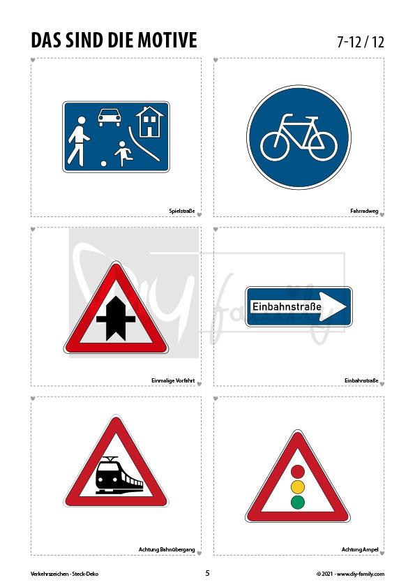 Verkehrszeichen 1 – Steck-Deko zum Ausdrucken, Ausmalen und Ausschneiden