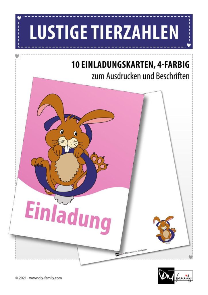 Lustige Tierzahlen – Einladungskarten