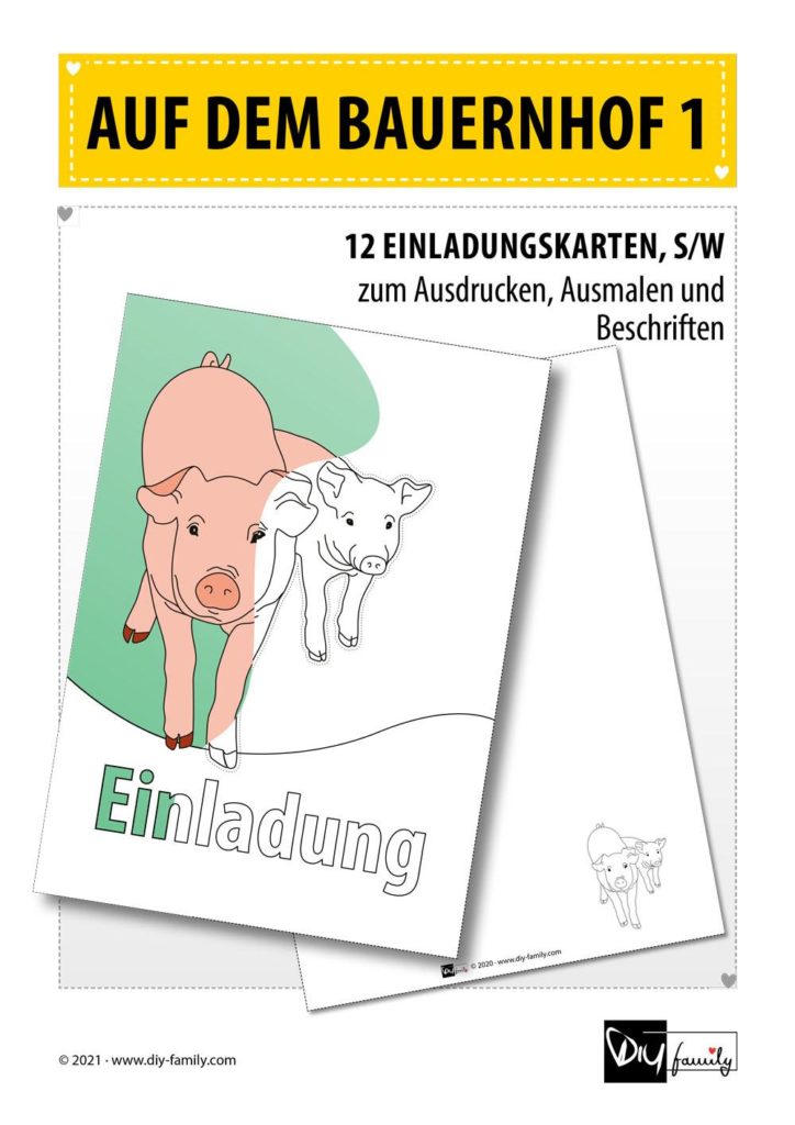 Bauernhof 1 – Einladungskarten zum Ausmalen