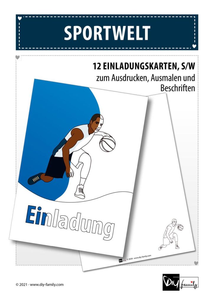Sportwelt – Einladungskarten zum Ausmalen