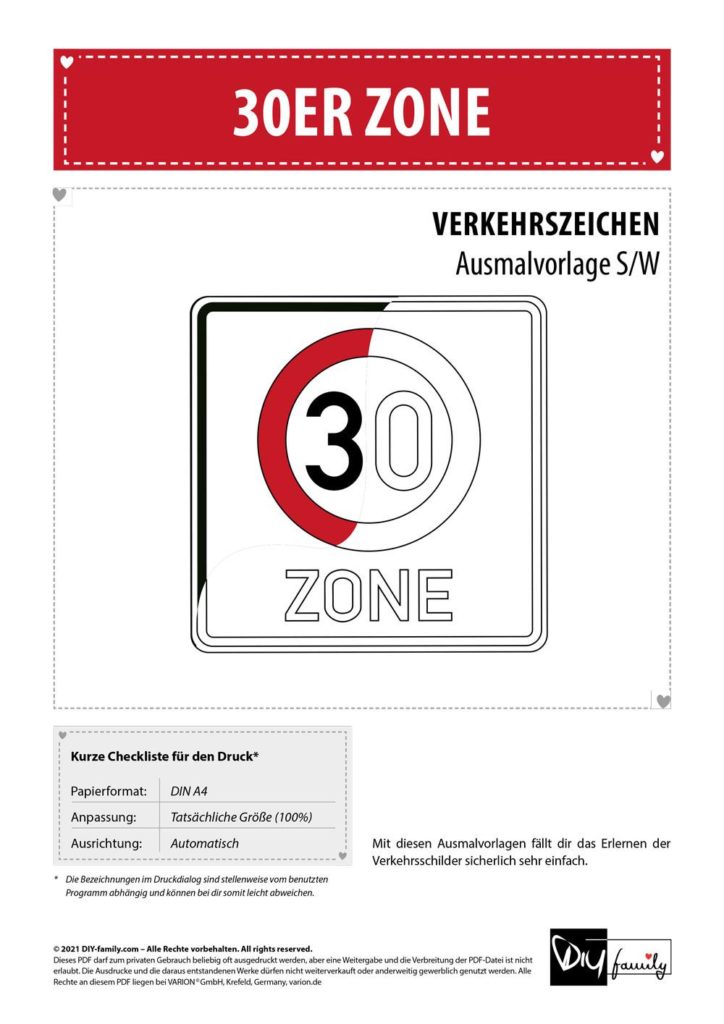 30er Zone – Einzelausmalvorlage