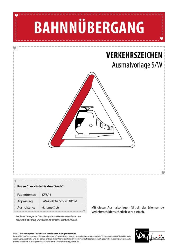 Achtung Bahnübergang – Einzelausmalvorlage