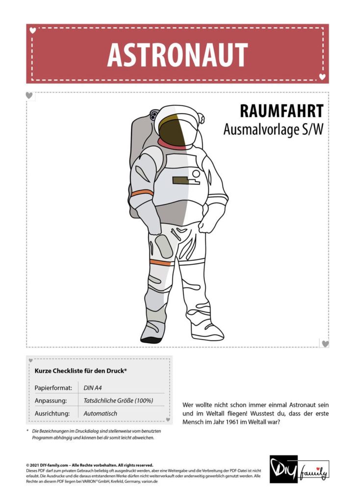 Astronaut – Einzelausmalvorlage