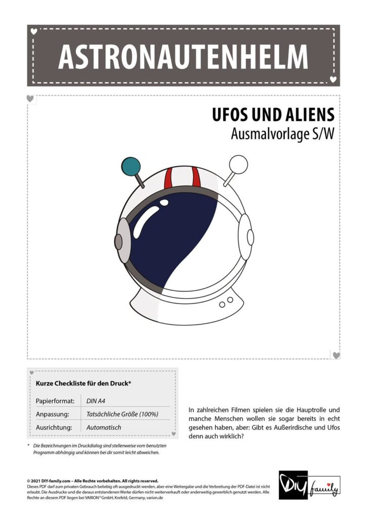 Astronautenhelm – Einzelausmalvorlage