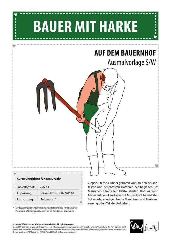 Bauer mit Harke – Einzelausmalvorlage