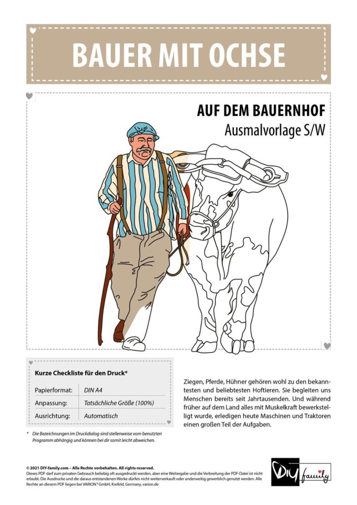 Bauer mit Ochse – Einzelausmalvorlage