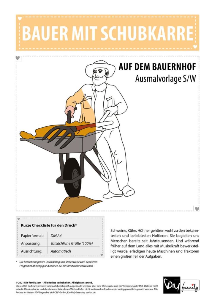 Bauer mit Schubkarre – Einzelausmalvorlage