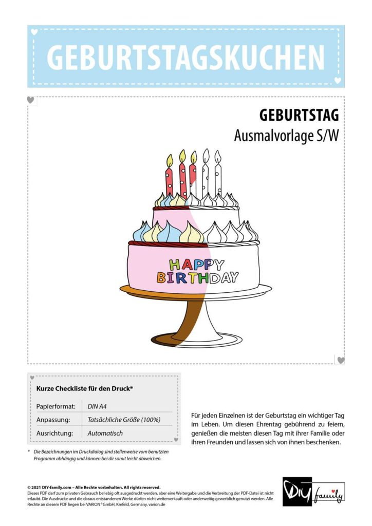 Geburtstagskuchen – Einzelausmalvorlage