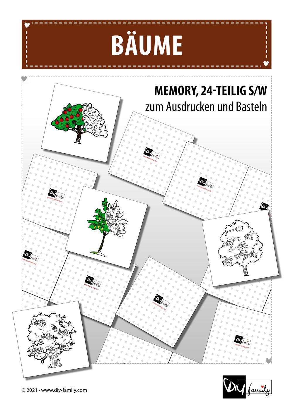 Bäume – Memory zum Ausschneiden und Ausmalen - DIY-Family