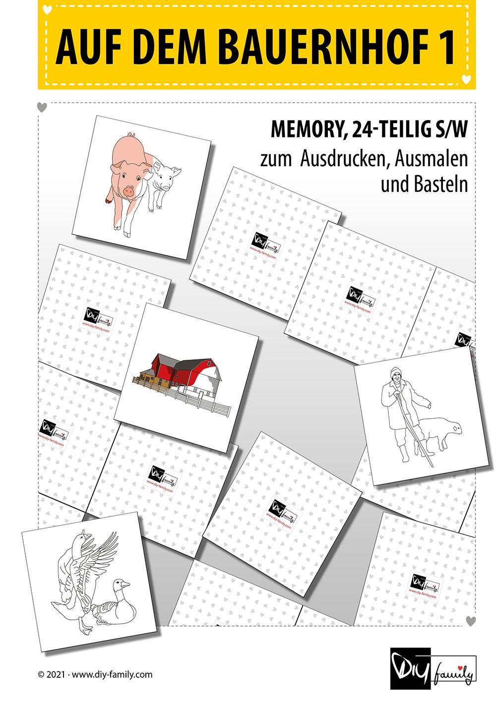 Bauernhof 1 – Memory zum Ausschneiden und Ausmalen - DIY-Family