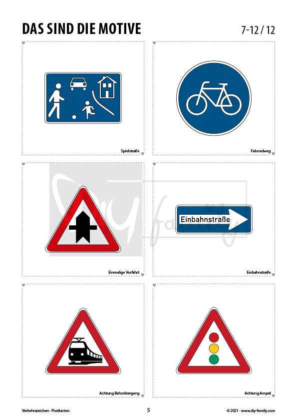 Verkehrszeichen 1 – Postkarten zum Ausschneiden und Ausmalen