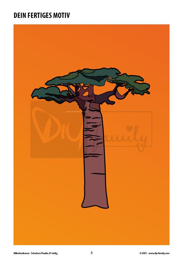 Affenbrotbaum – Scherben-Puzzle zum Ausdrucken, Ausschneiden und Ausmalen