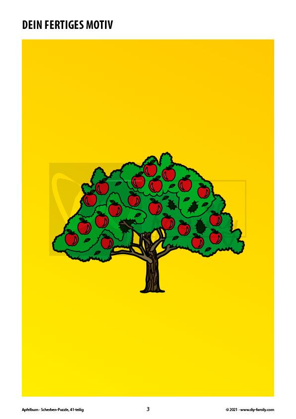 Apfelbaum – Scherben-Puzzle zum Ausdrucken, Ausschneiden und Ausmalen