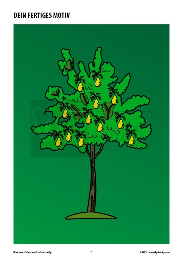Birnbaum – Scherben-Puzzle zum Ausdrucken, Ausschneiden und Ausmalen