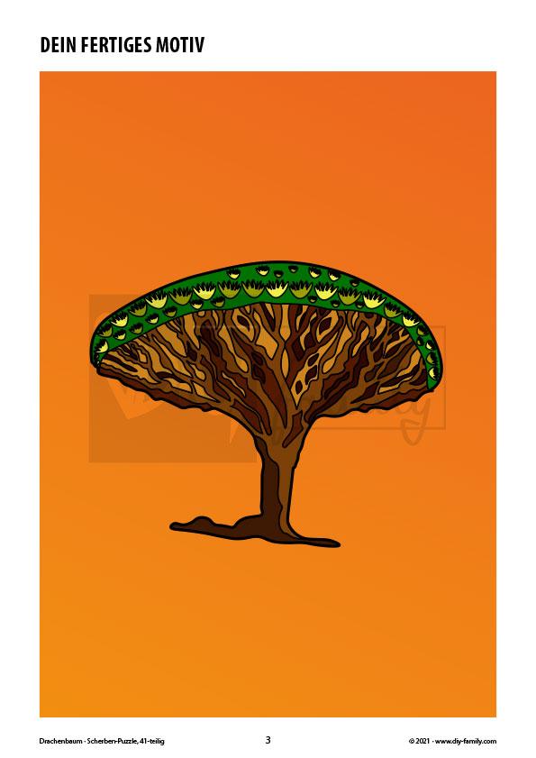 Drachenbaum – Scherben-Puzzle zum Ausdrucken, Ausschneiden und Ausmalen