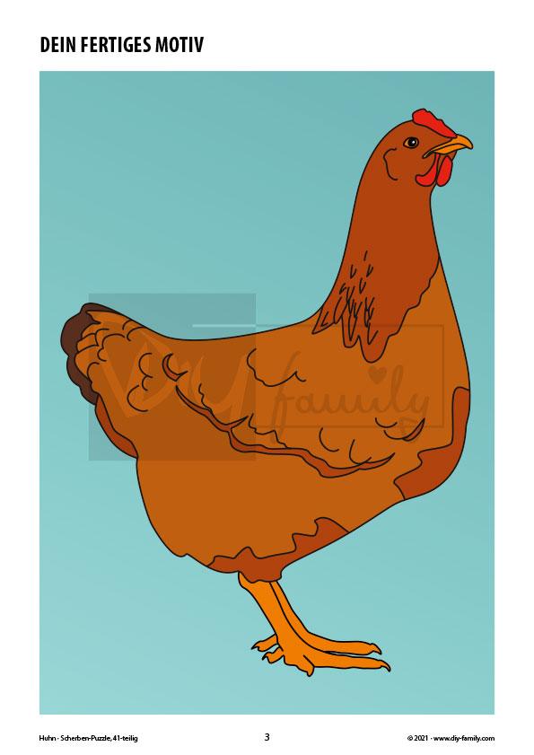 Huhn – Scherben-Puzzle zum Ausdrucken, Ausschneiden und Ausmalen