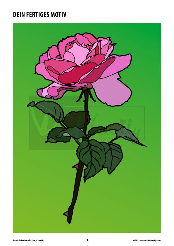 Rose – Scherben-Puzzle zum Ausdrucken, Ausschneiden und Ausmalen