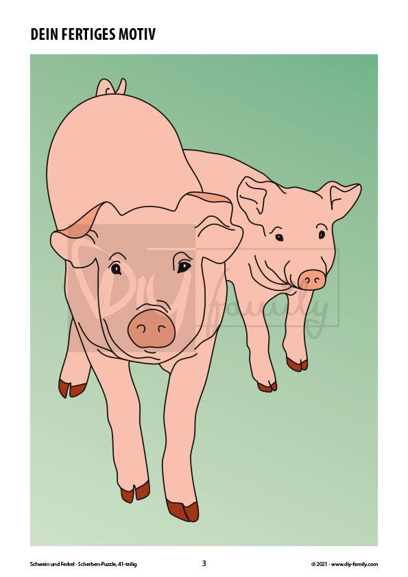 Schwein und Ferkel – Scherben-Puzzle zum Ausdrucken, Ausschneiden und Ausmalen