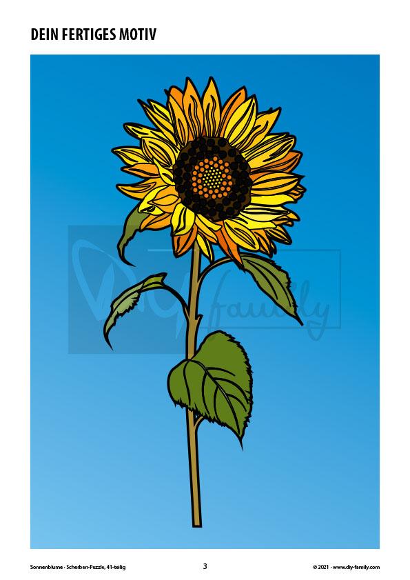 Sonnenblume – Scherben-Puzzle zum Ausdrucken, Ausschneiden und Ausmalen