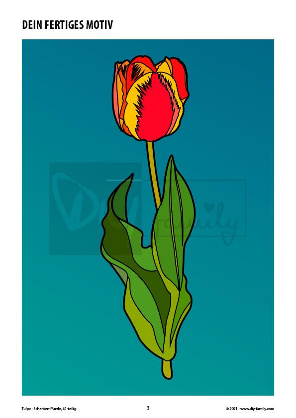 Tulpe – Scherben-Puzzle zum Ausdrucken, Ausschneiden und Ausmalen