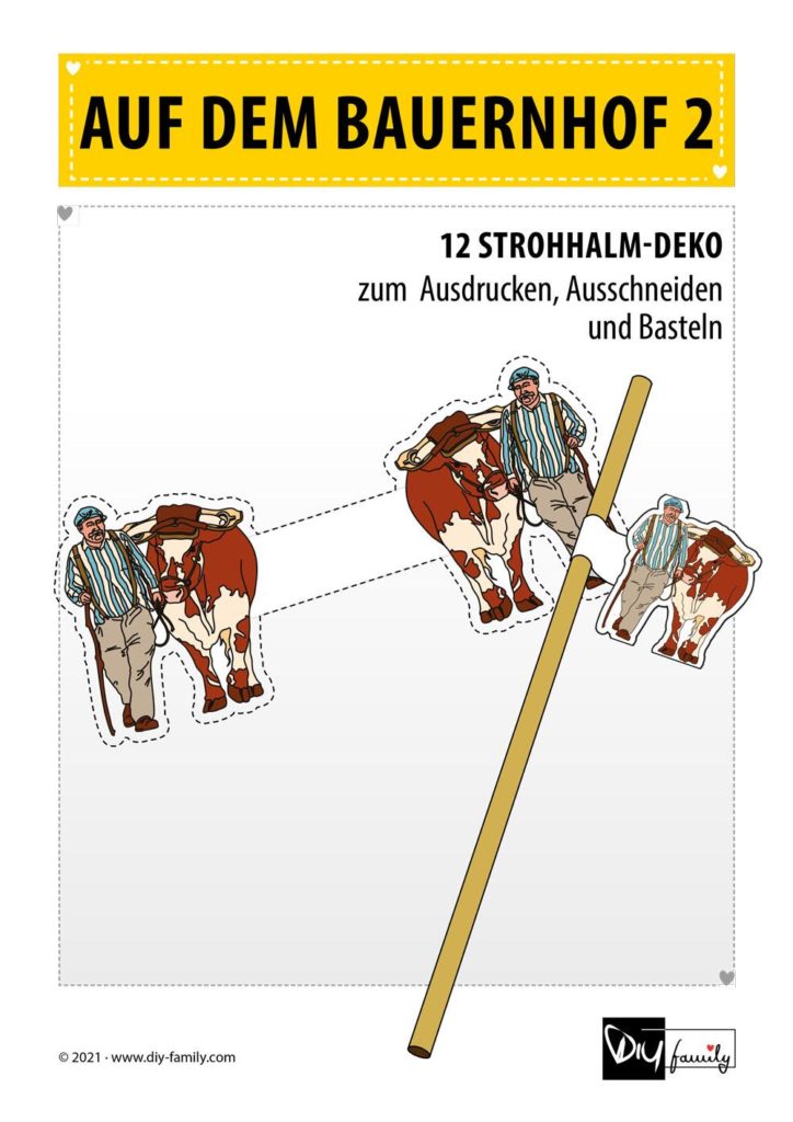 Bauernhof 2 – Strohhalmanhänger zum Ausdrucken und Basteln