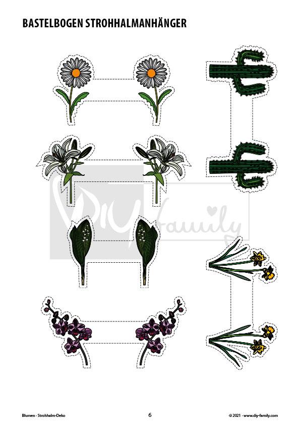 Blumen – Strohhalmanhänger zum Ausdrucken und Basteln