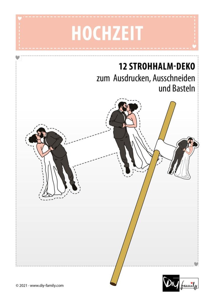 Hochzeit – Strohhalmanhänger zum Ausdrucken und Basteln