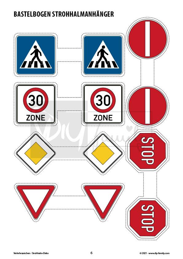 Verkehrszeichen 1 – Strohhalmanhänger zum Ausdrucken und Basteln