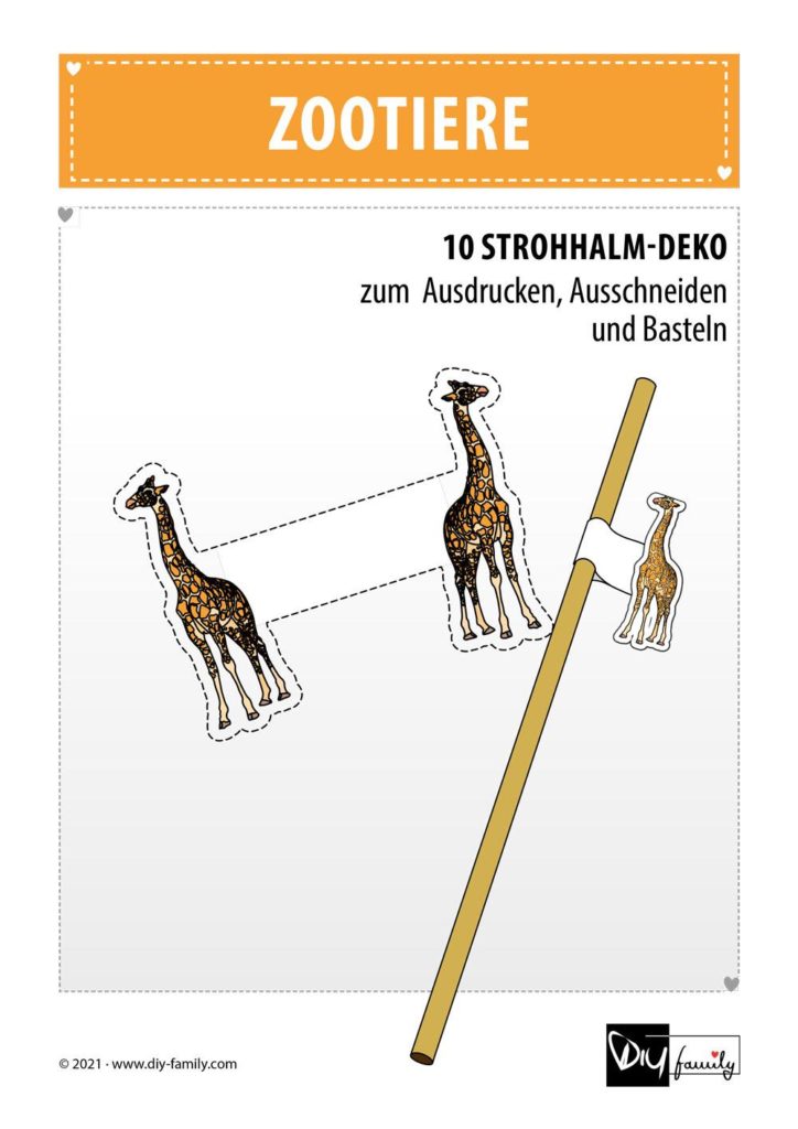 Zootiere – Strohhalmanhänger zum Ausdrucken und Basteln