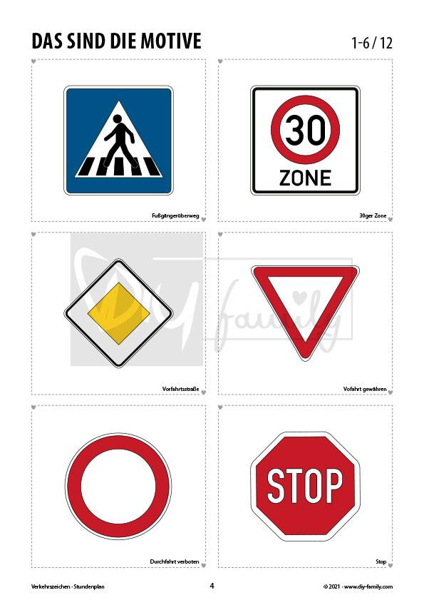 Verkehrszeichen 1 – Stundenplan zum Ausdrucken und Basteln