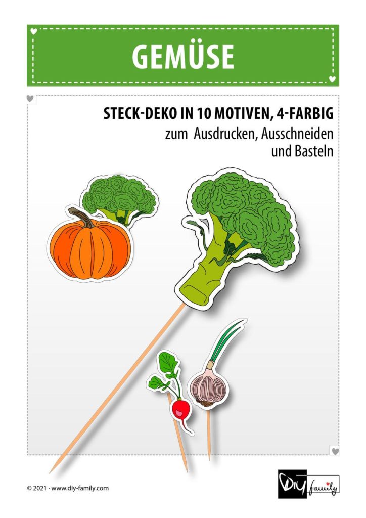 Gemüse – Steck-Deko zum Ausdrucken und Ausschneiden