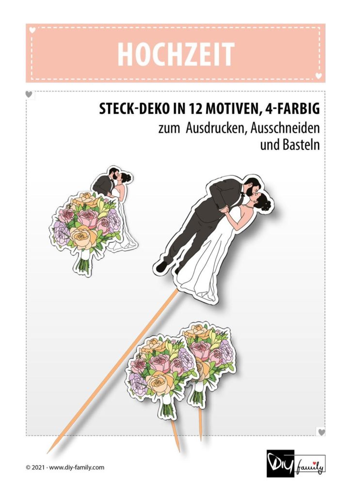 Hochzeit – Steck-Deko zum Ausdrucken und Ausschneiden