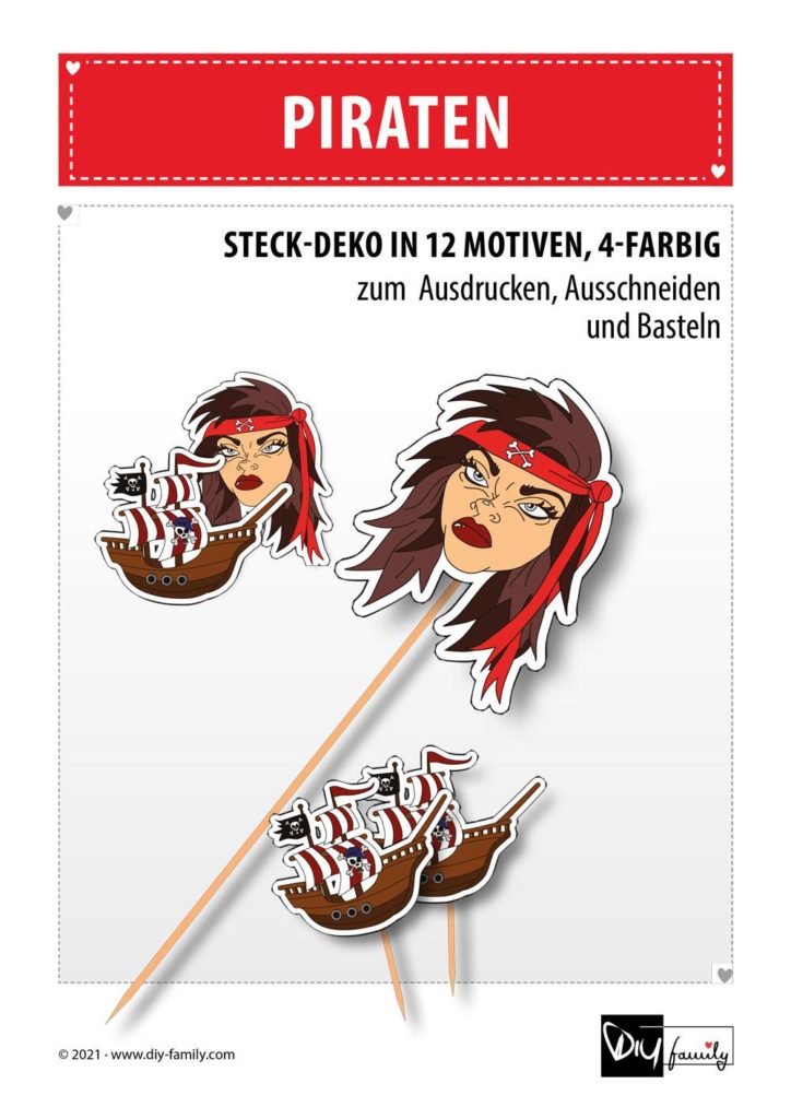 Piraten – Steck-Deko zum Ausdrucken und Ausschneiden