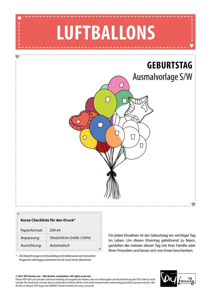 Luftballons – Einzelausmalvorlage