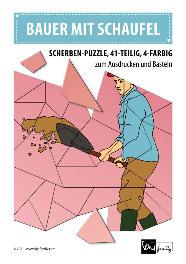 Bauer mit Schaufel – Scherben-Puzzle zum Ausdrucken und Ausschneiden