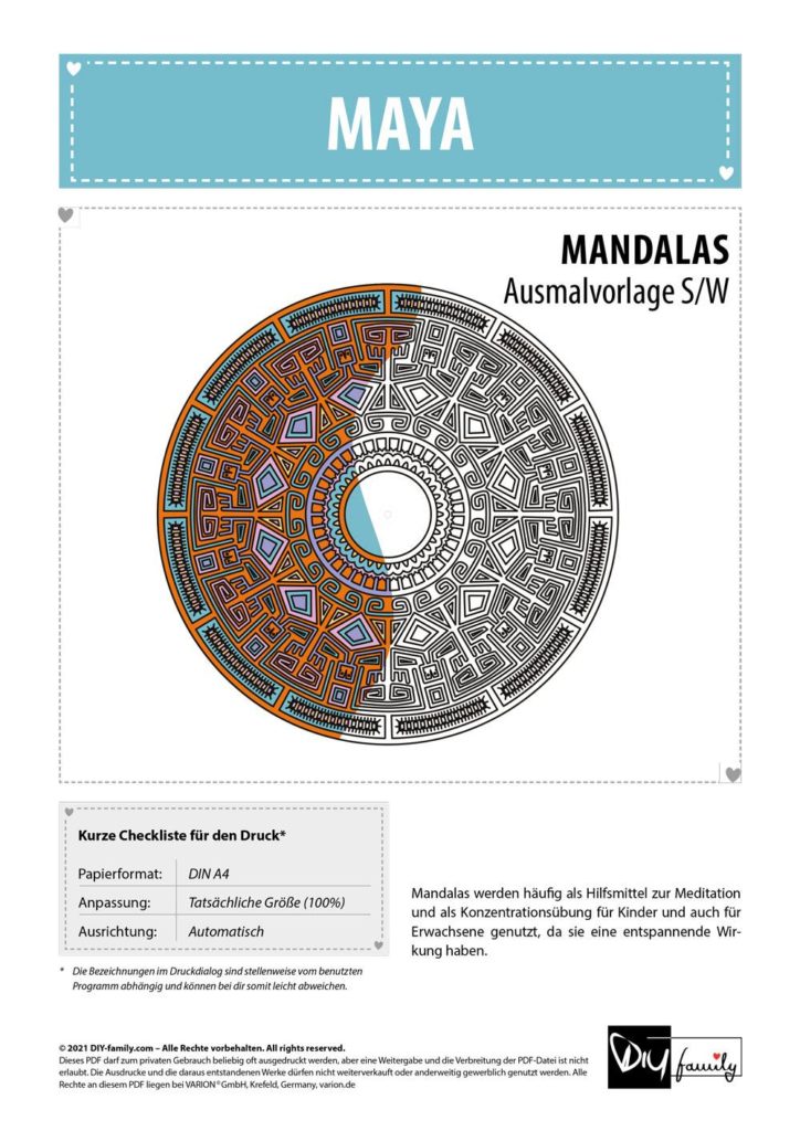 Maya Mandala – Einzelausmalvorlage
