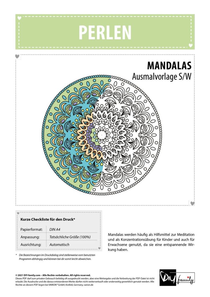 Perlen Mandala – Einzelausmalvorlage