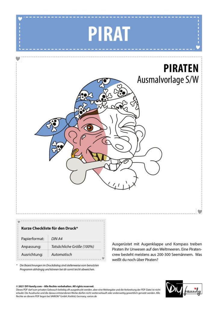 Pirat – Einzelausmalvorlage