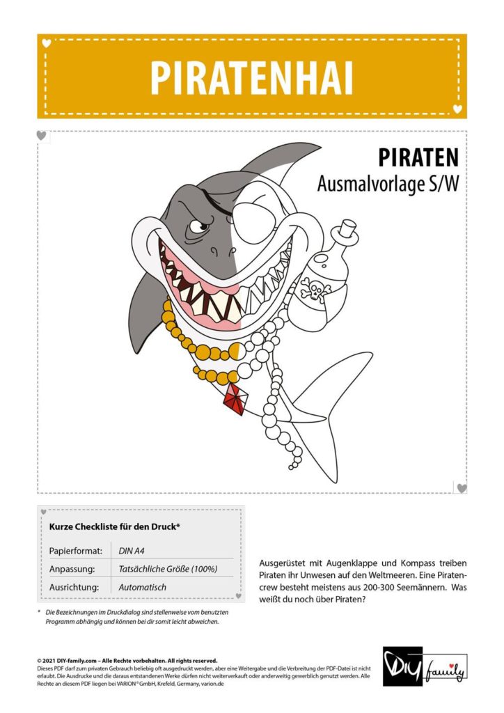 Piratenhai – Einzelausmalvorlage