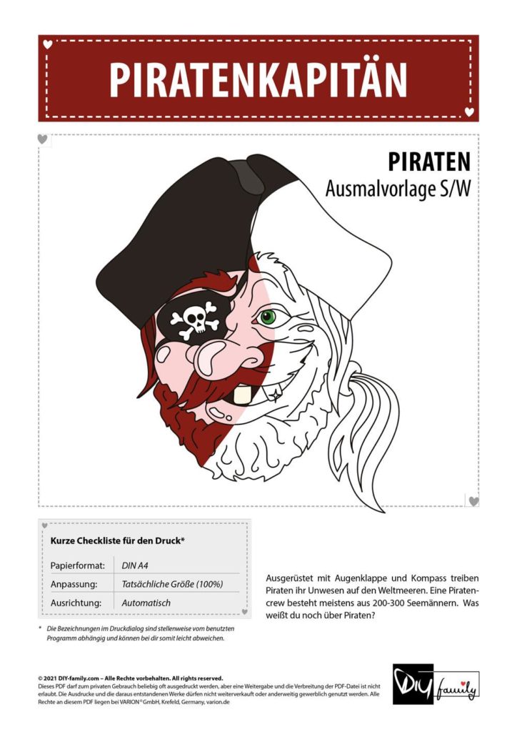 Piratenkapitän – Einzelausmalvorlage