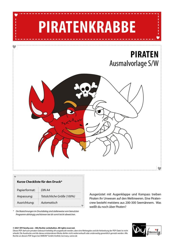 Piratenkrabbe – Einzelausmalvorlage