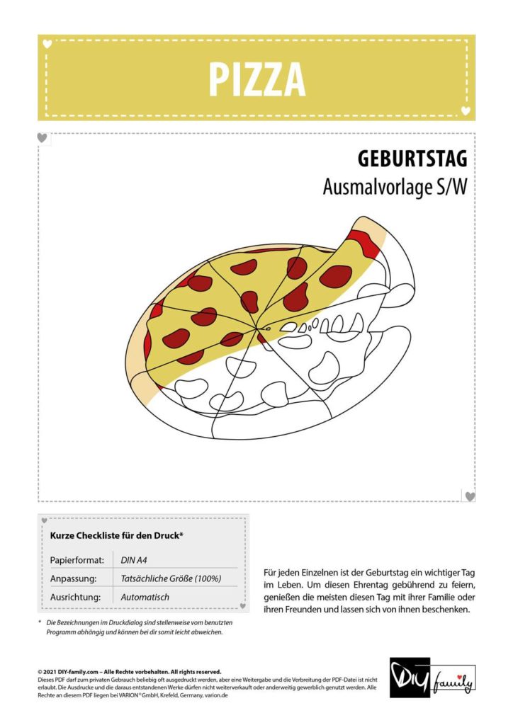 Pizza – Einzelausmalvorlage
