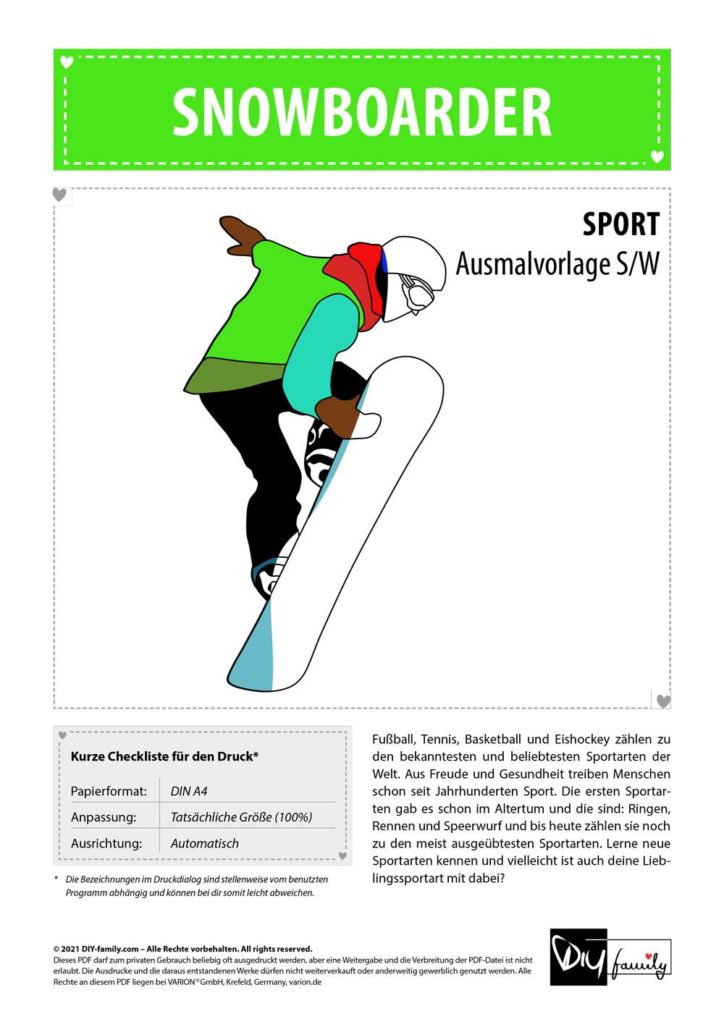 Snowboarden – Einzelausmalvorlage