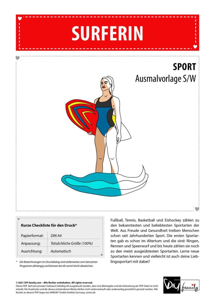 Surfen – Einzelausmalvorlage